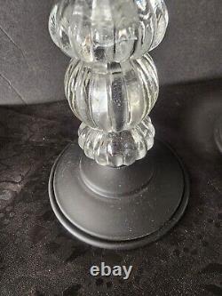 RETIRED PIER 1 Glass & Black Wood Candle Stick Holders Set of 2 MCM BEAUTIFUL