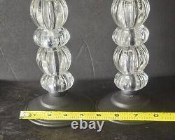 RETIRED PIER 1 Glass & Black Wood Candle Stick Holders Set of 2 MCM BEAUTIFUL