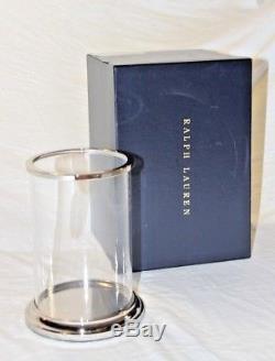 Ralph Lauren Bedford silver modern glass hurricane candle New in box