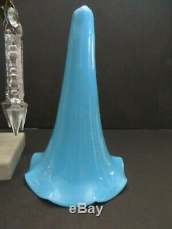 Rare 1850's Bronze Girandole With Blue Opalene Vase Marble Base Cut Glass Prisms