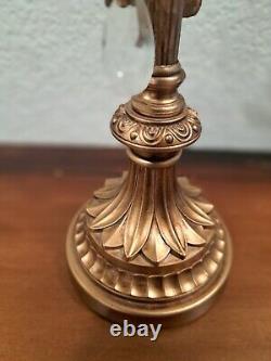 Rare Antique Gold Metallic Floral Candlestick With Crystal Leaves 15