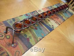 Rare Early Jan Barboglio Railroad Candle holder with 12 Amber Glass Votives