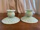 Rare Fenton Candle Holders Set Of 2 1950s Green Pastel Hobnail Mint