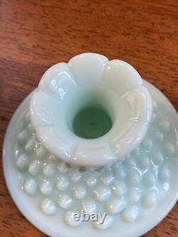 Rare Fenton Candle Holders Set of 2 1950s Green Pastel Hobnail Mint