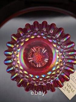 Rare Fenton Red Carnival Glass Royal Hobnail 3 Piece Fairy Lamp With Tag NM