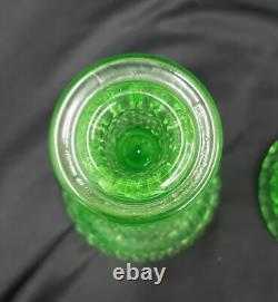Rare Green Vaseline Uranium Candle Stick Holders in Sharp Diamond Motif GS00162