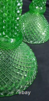 Rare Green Vaseline Uranium Candle Stick Holders in Sharp Diamond Motif GS00162