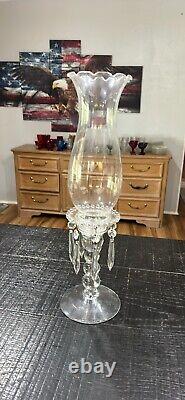 Rare Imperial Glass Candlewick 400/1753 3 Pc Hurricane Candleholder With Prisms