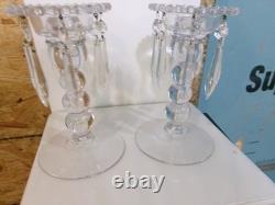 Rare Imperial Glass Candlewick Tall Candles With Prisms Candle Holders