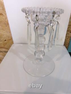 Rare Imperial Glass Candlewick Tall Candles With Prisms Candle Holders