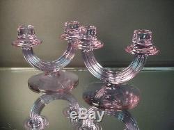 Rare Pair Fostoria Glass Art Deco Wisteria Duo Candlesticks 2447 Elegant Glass