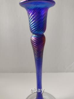 Rare Robert Held 2 Handblown Iridescent Candle Holders Art Glass Signed Canada