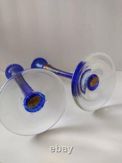 Rare Robert Held 2 Handblown Iridescent Candle Holders Art Glass Signed Canada