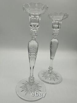 Rare Rogaska Rosement High Quality Lead Cut Crystal Candlestick Holder Set of 2