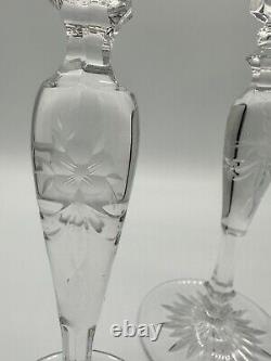 Rare Rogaska Rosement High Quality Lead Cut Crystal Candlestick Holder Set of 2