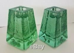 Rare Signed Fire And Light Recycled Glass Candle Holder Pair