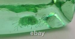 Rare Signed Fire And Light Recycled Glass Candle Holder Pair in stunning green