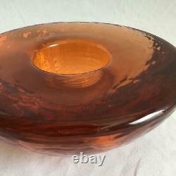 Rare Signed Fire & Light Recycled Glass Copper LARGE 6 Round Candle Holder