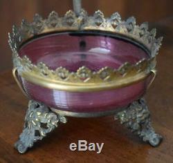 Rare! Victorian Era Gilt Bronze Cranberry Glass Fairy Lamp Fairy Light Potpourri