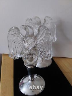 Rare Vintage 1938 Imperial Clear Glass Eagle Adapter Candle holders Pair