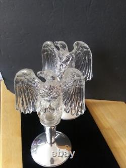 Rare Vintage 1938 Imperial Clear Glass Eagle Adapter Candle holders Pair