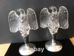 Rare Vintage 1938 Imperial Clear Glass Eagle Adapter Candle holders Pair