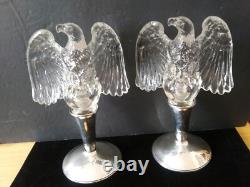 Rare Vintage 1938 Imperial Clear Glass Eagle Adapter Candle holders Pair