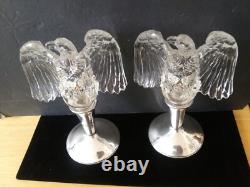 Rare Vintage 1938 Imperial Clear Glass Eagle Adapter Candle holders Pair