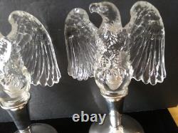 Rare Vintage 1938 Imperial Clear Glass Eagle Adapter Candle holders Pair