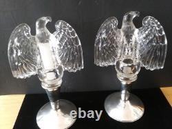 Rare Vintage 1938 Imperial Clear Glass Eagle Adapter Candle holders Pair