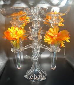 Rare Vintage Cambridge Arms Clear Glass Epergne 17 Pc Vase Candle Holders Bowl
