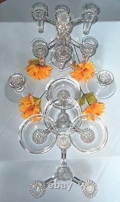 Rare Vintage Cambridge Arms Clear Glass Epergne 17 Pc Vase Candle Holders Bowl