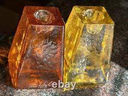 Rare Vintage FIRE & LIGHT Candle Holders Recycled Studio Art Glass Signed