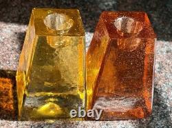 Rare Vintage FIRE & LIGHT Candle Holders Recycled Studio Art Glass Signed