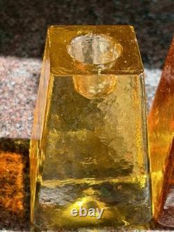 Rare Vintage FIRE & LIGHT Candle Holders Recycled Studio Art Glass Signed