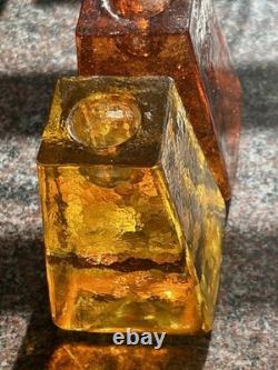 Rare Vintage FIRE & LIGHT Candle Holders Recycled Studio Art Glass Signed