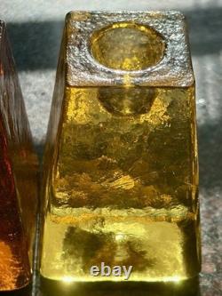 Rare Vintage FIRE & LIGHT Candle Holders Recycled Studio Art Glass Signed Rare Vintage FIRE & LIGHT Candle Holders Recycled Studio Art Glass Signed