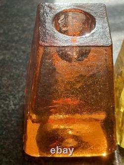 Rare Vintage FIRE & LIGHT Candle Holders Recycled Studio Art Glass Signed
