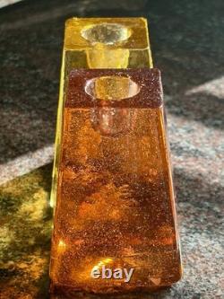 Rare Vintage FIRE & LIGHT Candle Holders Recycled Studio Art Glass Signed
