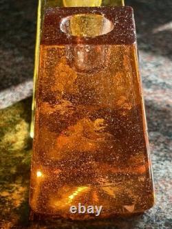 Rare Vintage FIRE & LIGHT Candle Holders Recycled Studio Art Glass Signed