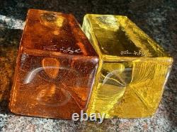 Rare Vintage FIRE & LIGHT Candle Holders Recycled Studio Art Glass Signed