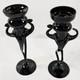 Rare Vintage Mcm Makora Poland Elegant Black Figural Glass Candle Holders (2)