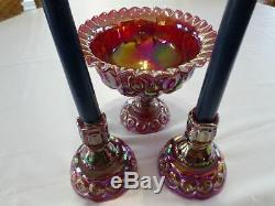 Rare Vintage Moon And Stars Console Set Bowl And Candle Holders