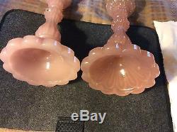 Rare, Vintage Pair Pink Opaline Milk Glass Candle Holders French