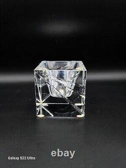 Rare Vintage Signed Baccarat France Crystal Art Glass Cube Votive Candle Holder
