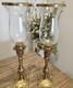 Rare Vintage Tall Square Brass Hurricane Candle Holder Handblown Glass Mcm 18