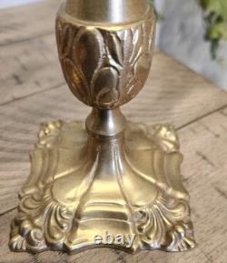 Rare Vintage Tall Square Brass Hurricane Candle Holder Handblown Glass MCM 18