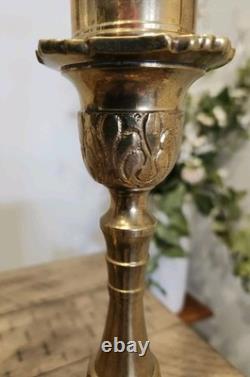 Rare Vintage Tall Square Brass Hurricane Candle Holder Handblown Glass MCM 18