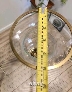 Rare Vintage Tall Square Brass Hurricane Candle Holder Handblown Glass MCM 18