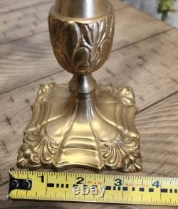 Rare Vintage Tall Square Brass Hurricane Candle Holder Handblown Glass MCM 18